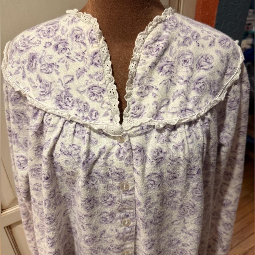 Lanz of Salzburg Floral Print Women's Eyelit Trim 100% Cotton Flannel Nightgown
